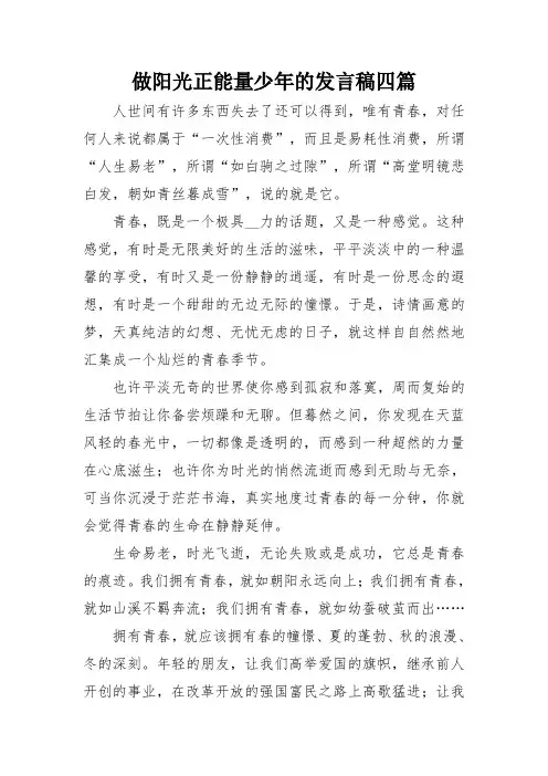 做阳光正能量少年的发言稿四篇