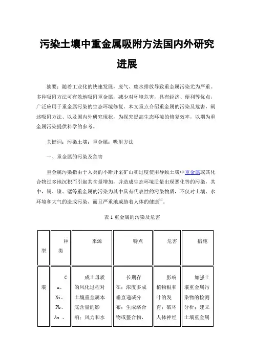 污染土壤中重金属吸附方法国内外研究进展
