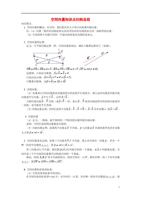 空间向量知识点归纳总结