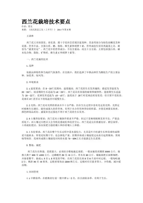 西兰花栽培技术要点