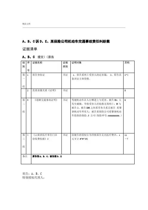 机动车交通事故责任纠纷案证据清单