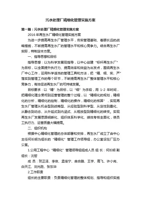 污水处理厂精细化管理实施方案