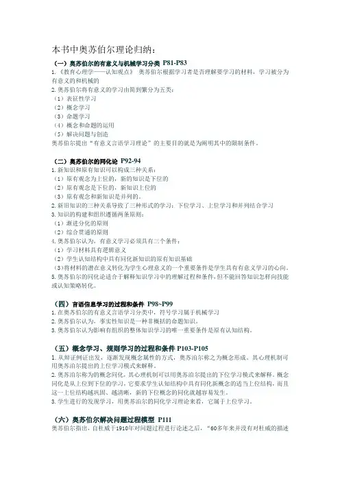 本书中奥苏伯尔理论归纳