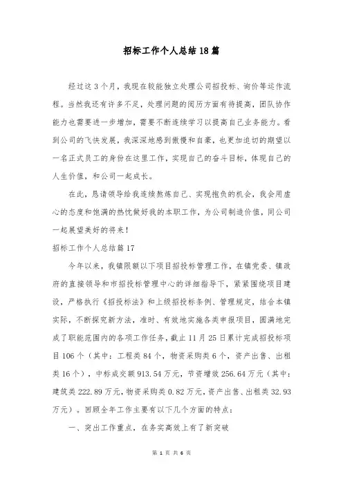 招标工作个人总结18篇