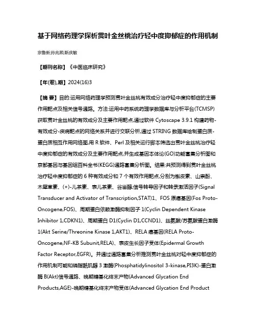 基于网络药理学探析贯叶金丝桃治疗轻中度抑郁症的作用机制