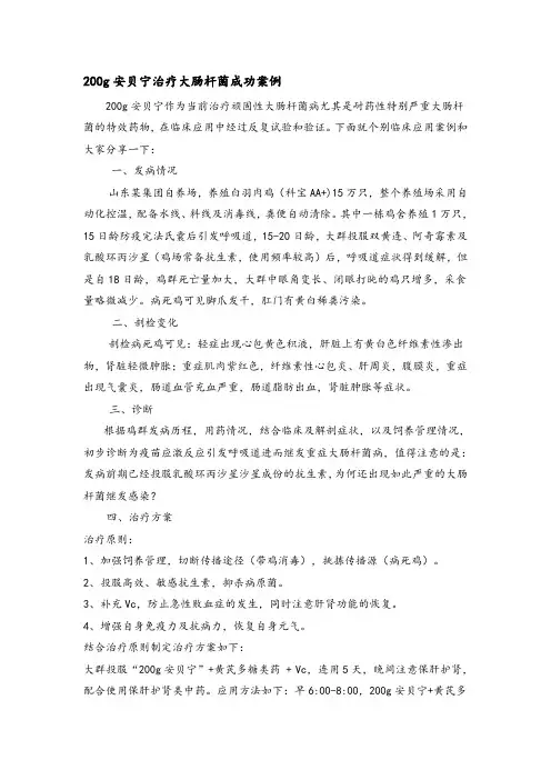 安贝宁治疗肉鸡大肠杆菌成功案例