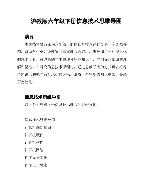 沪教版六年级下册信息技术思维导图