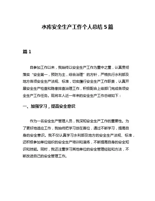 水库安全生产工作个人总结5篇