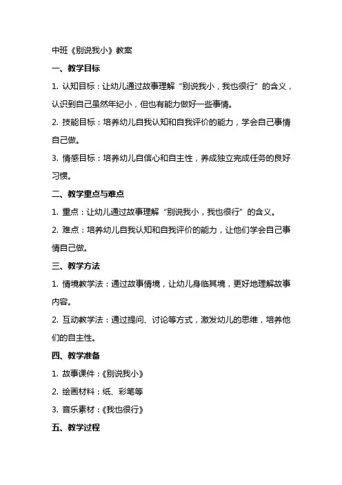 中班《别说我小》教案