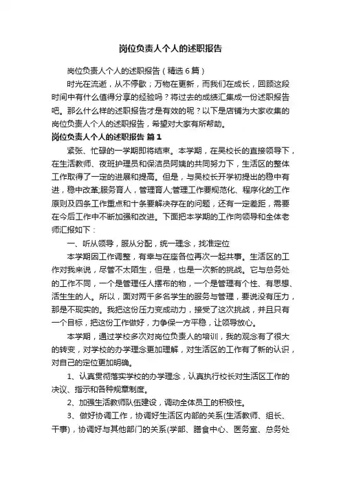 岗位负责人个人的述职报告