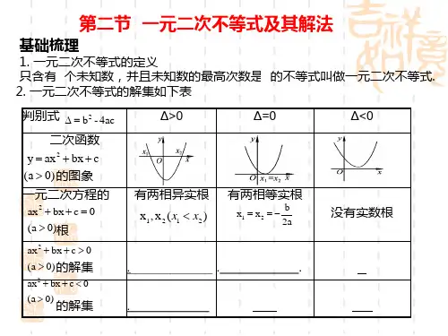 高考数学第一轮知识点总复习 第二节  一元二次不等式及其解法
