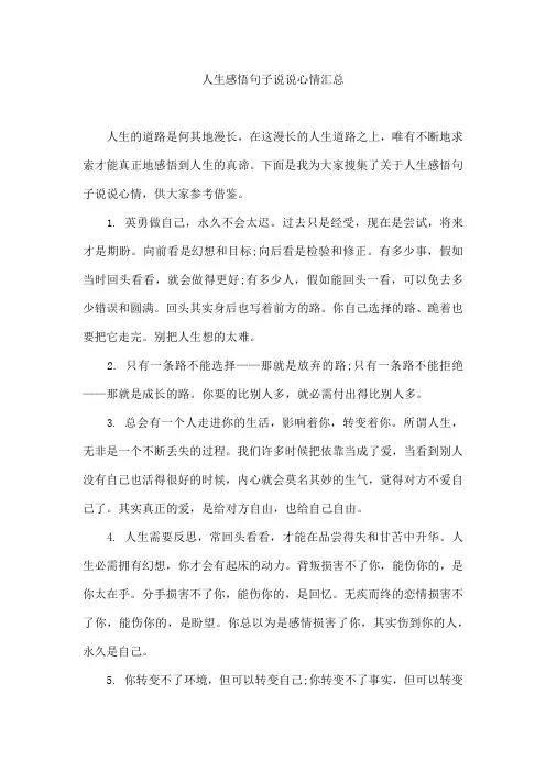 人生感悟句子说说心情汇总