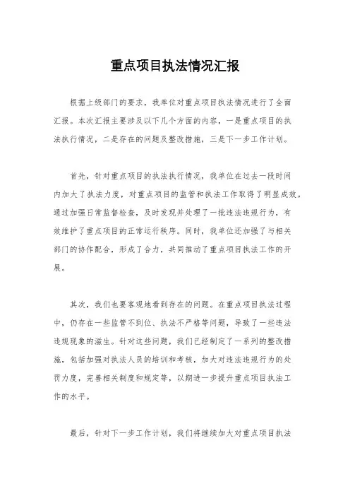 重点项目执法情况汇报
