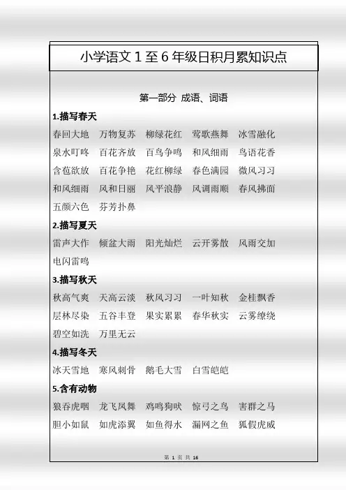 小学语文1至6年级日积月累知识点
