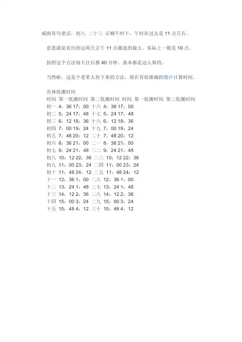 威海海水浴场涨退潮时刻