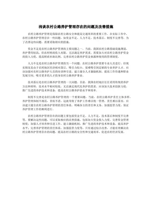 浅谈农村公路养护管理存在的问题及改善措施