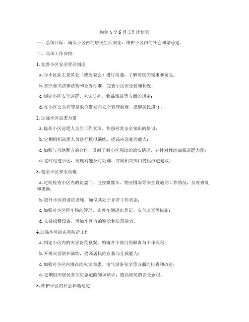 物业安全6月工作计划表