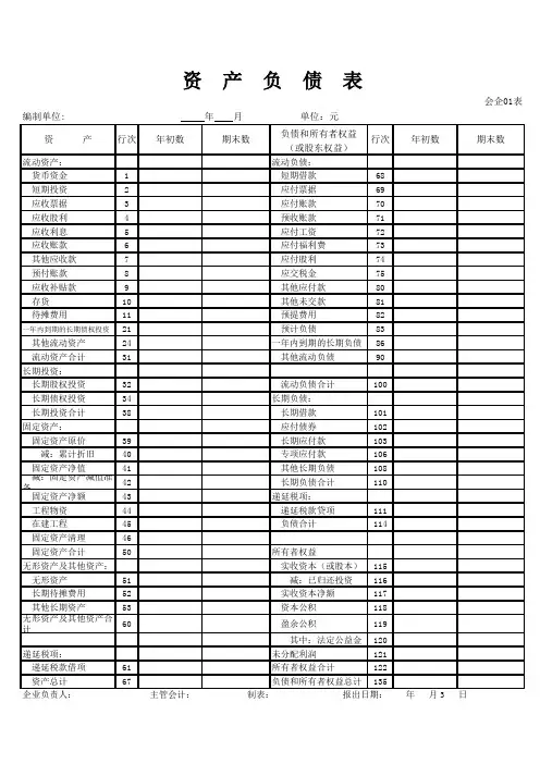 资产负债表A4格式(已编辑,可用)