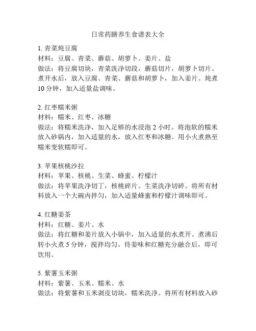 日常药膳养生食谱表大全