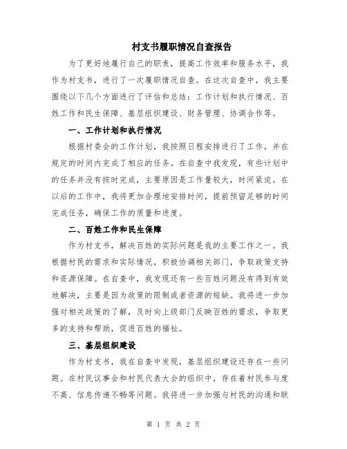 村支书履职情况自查报告