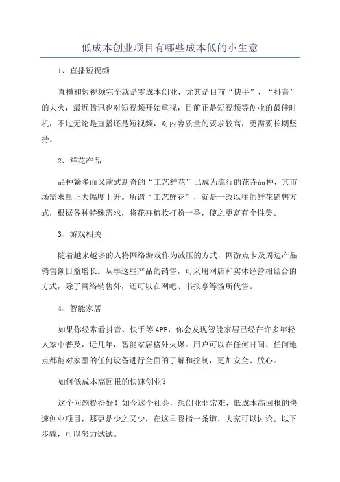 低成本创业项目有哪些成本低的小生意