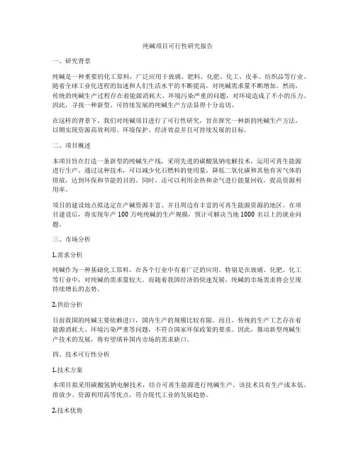 纯碱项目可行性研究报告