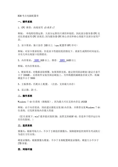 BIM考点电脑配置单
