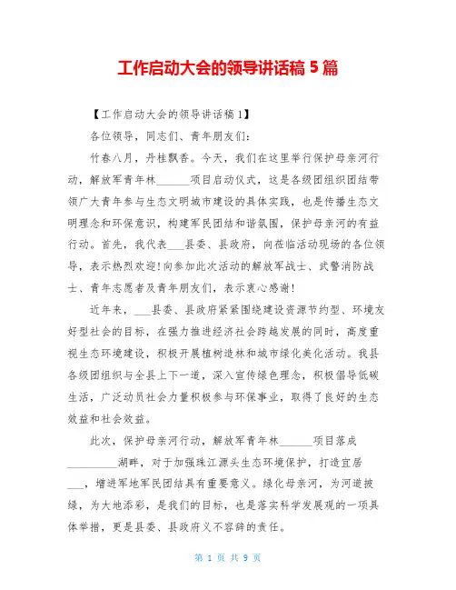 工作启动大会的领导讲话稿5篇