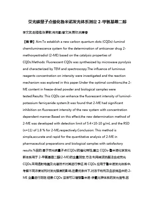 荧光碳量子点催化鲁米诺发光体系测定2-甲氧基雌二醇