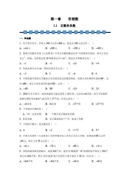 数学人教版(2024)版七年级初一上册 1.1 正数和负数 课时练 含答案03