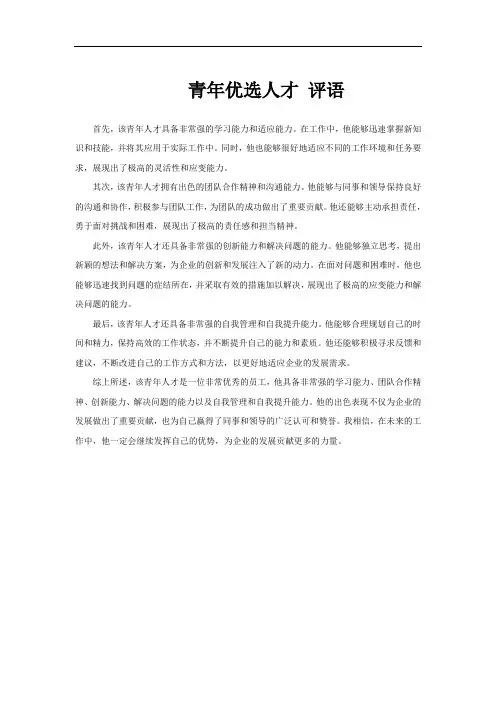青年优选人才 评语