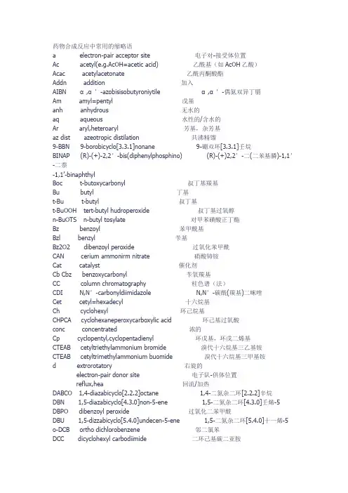 药物合成反应中常用的缩略语