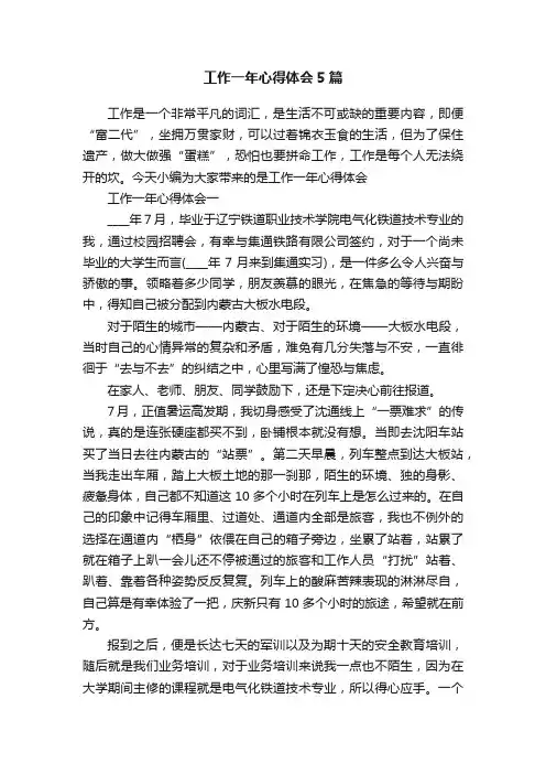 工作一年心得体会5篇