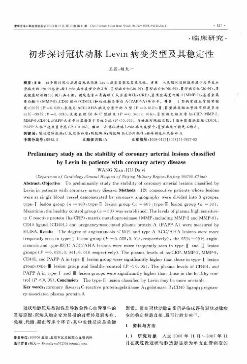 初步探讨冠状动脉Levin病变类型及其稳定性