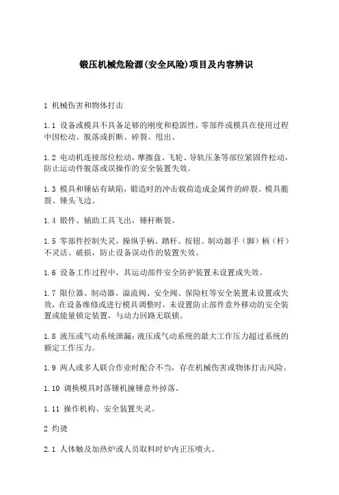 锻压机械危险源(安全风险)项目及内容辨识