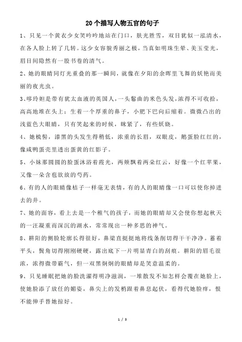20个描写人物五官的句子