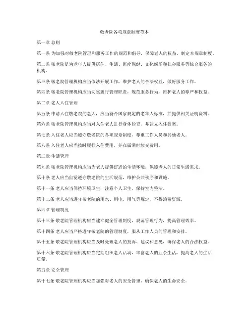 敬老院各项规章制度范本