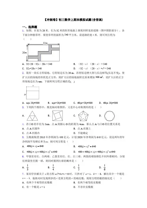 【冲刺卷】初三数学上期末模拟试题(含答案)