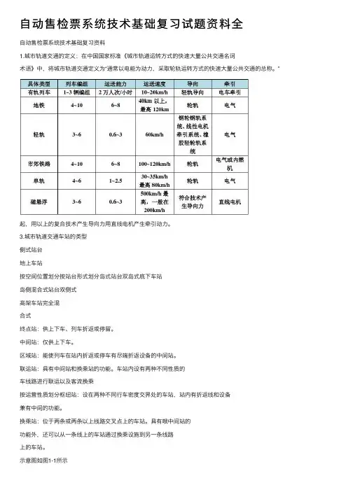自动售检票系统技术基础复习试题资料全