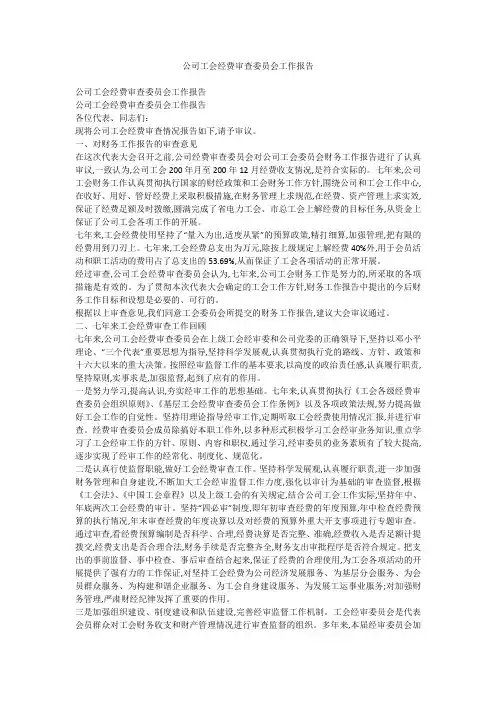 公司工会经费审查委员会工作报告