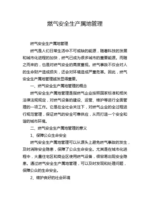燃气安全生产属地管理