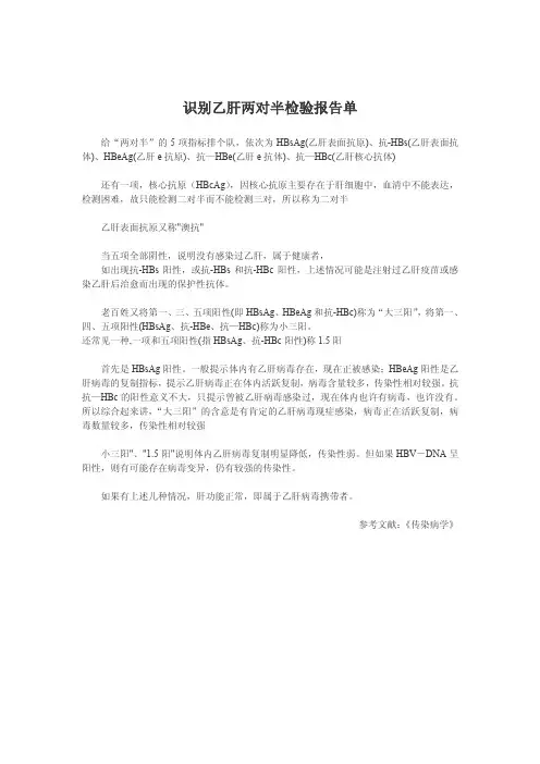 识别乙肝两对半报告单