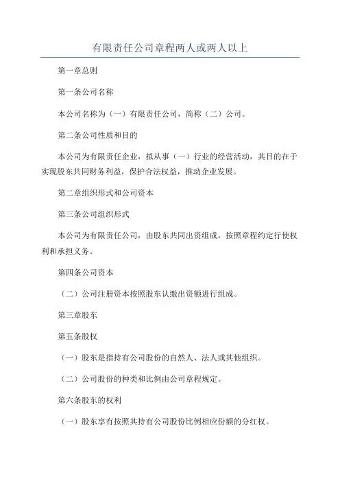 有限责任公司章程两人或两人以上