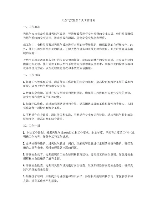 天然气安检员个人工作计划