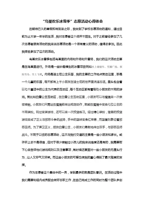 鸟巢欢乐冰雪季志愿服务心得体会     