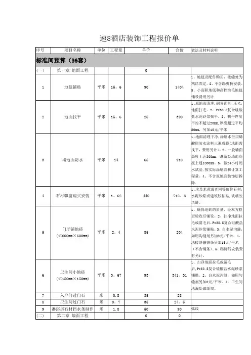 速8酒店装饰工程报价单