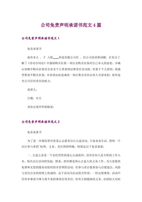 公司免责声明承诺书范文4篇