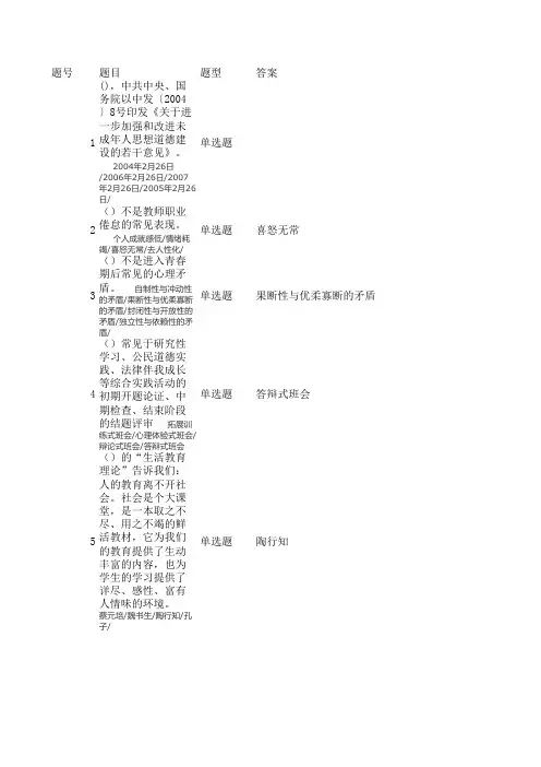 江苏中小学班主任知识竞赛答案(题目全,能过,但不能全对)