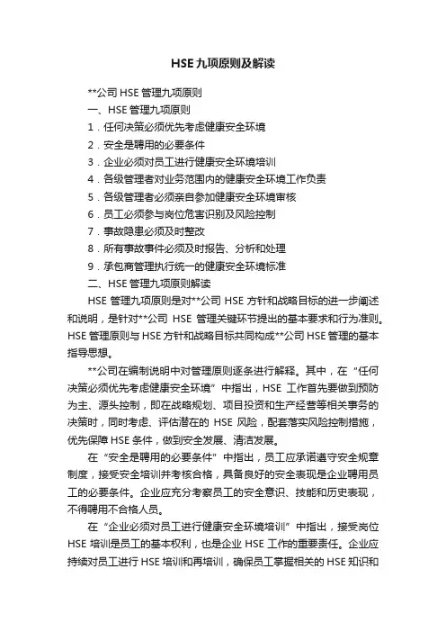 HSE九项原则及解读