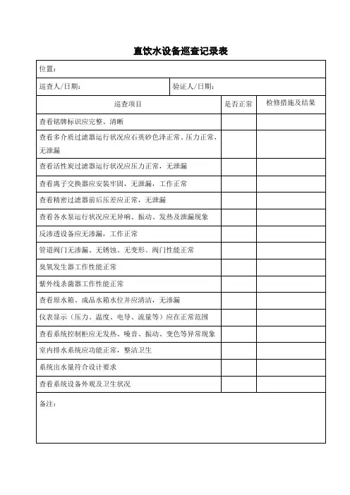 7、直饮水设备巡查记录表